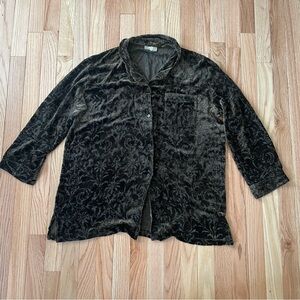 Y2K Lasoie Velvet Burnout Button Up Top Womens Medium Brown Paisley Artsy
